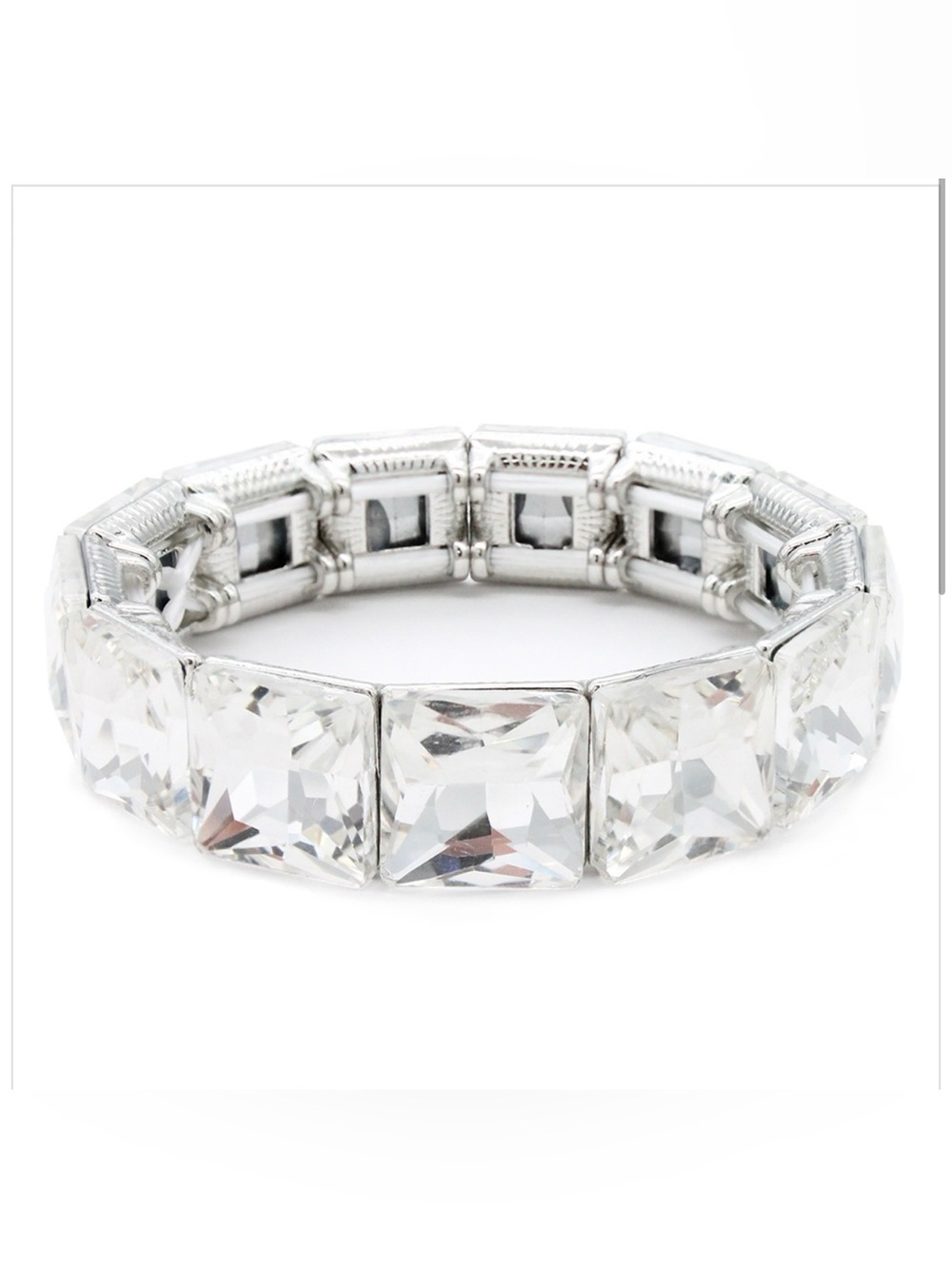 Clear Crystal Stretch Bracelet - Silver Tone